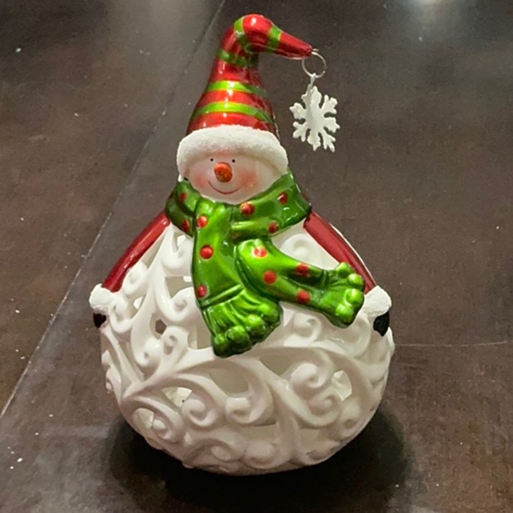 QVC Home Reflections Christmas Snowman Luminary Frameless Candle W/Box